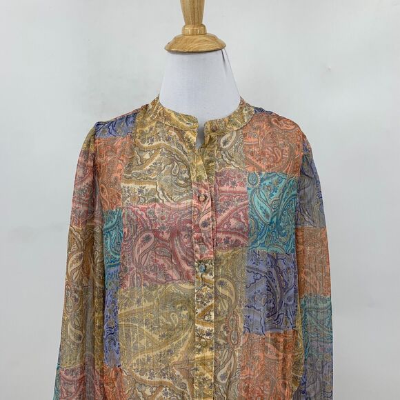 Boston Proper Balloon Sleeve Shirt Dress Women L Button Up Patchwork Flounce - Picture 3 of 12